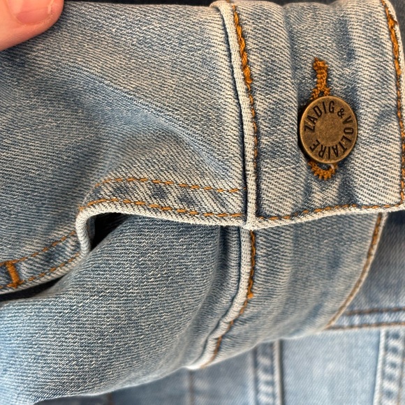 NWT Zadig & Voltaire Blue Jean Jacket with Gold 'Rock' Design - S - Picture 14 of 14